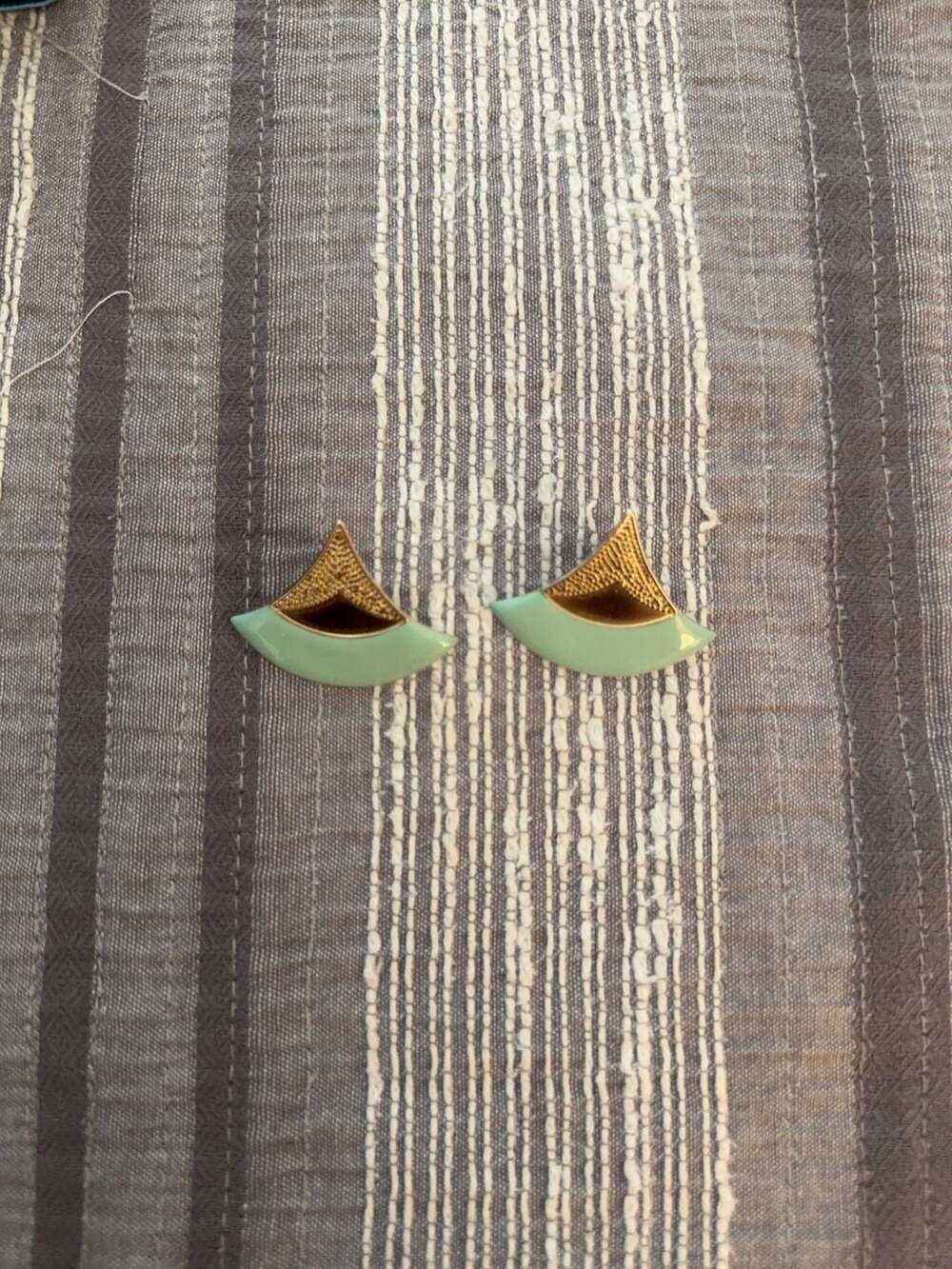 Vintage Gold-Tone and Mint Enamel Fan Shape Stud Earrings